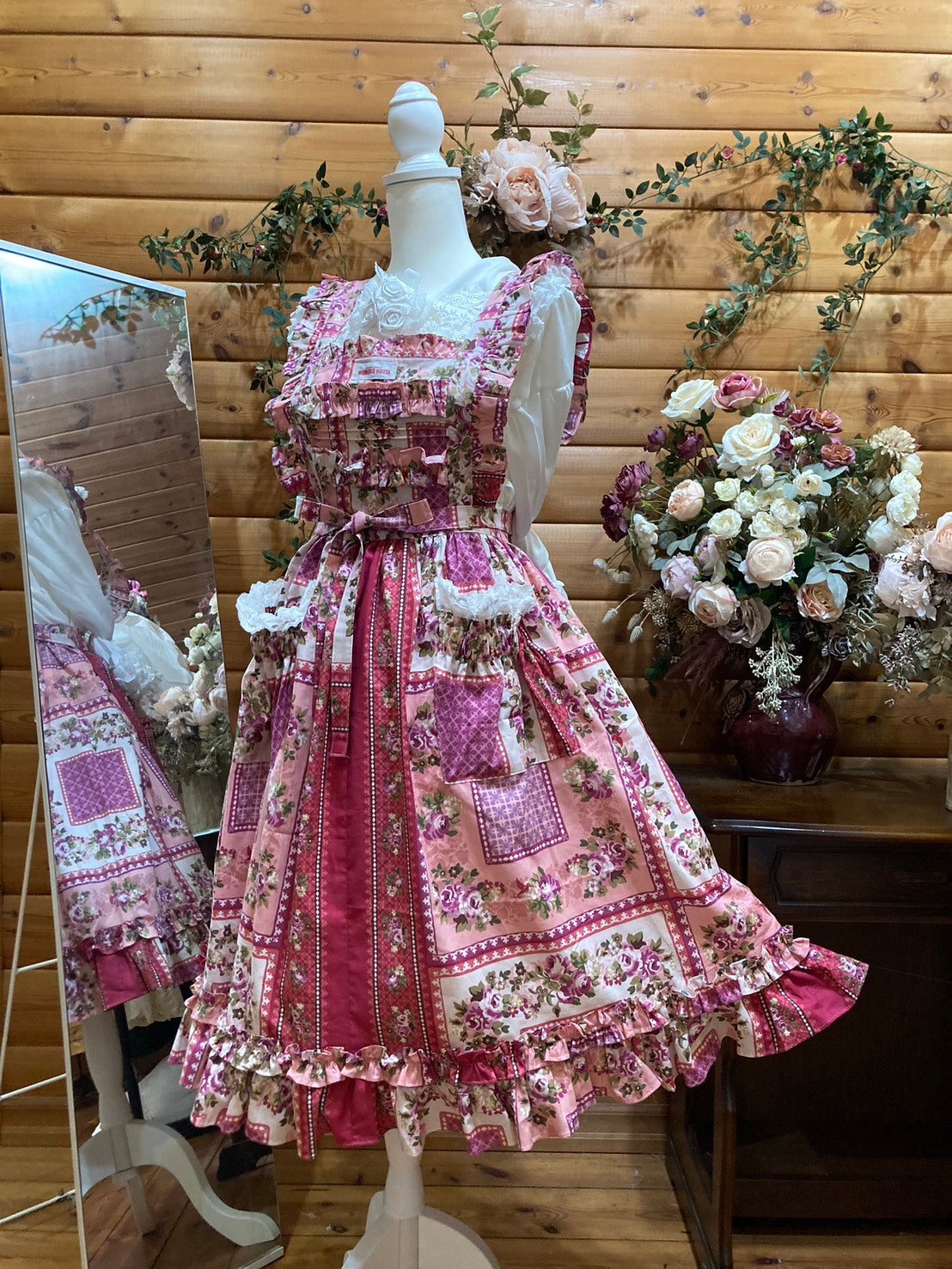 ピンクハウス 綿ローン エプロン PINKHOUSE 綿ローン ピコフリル