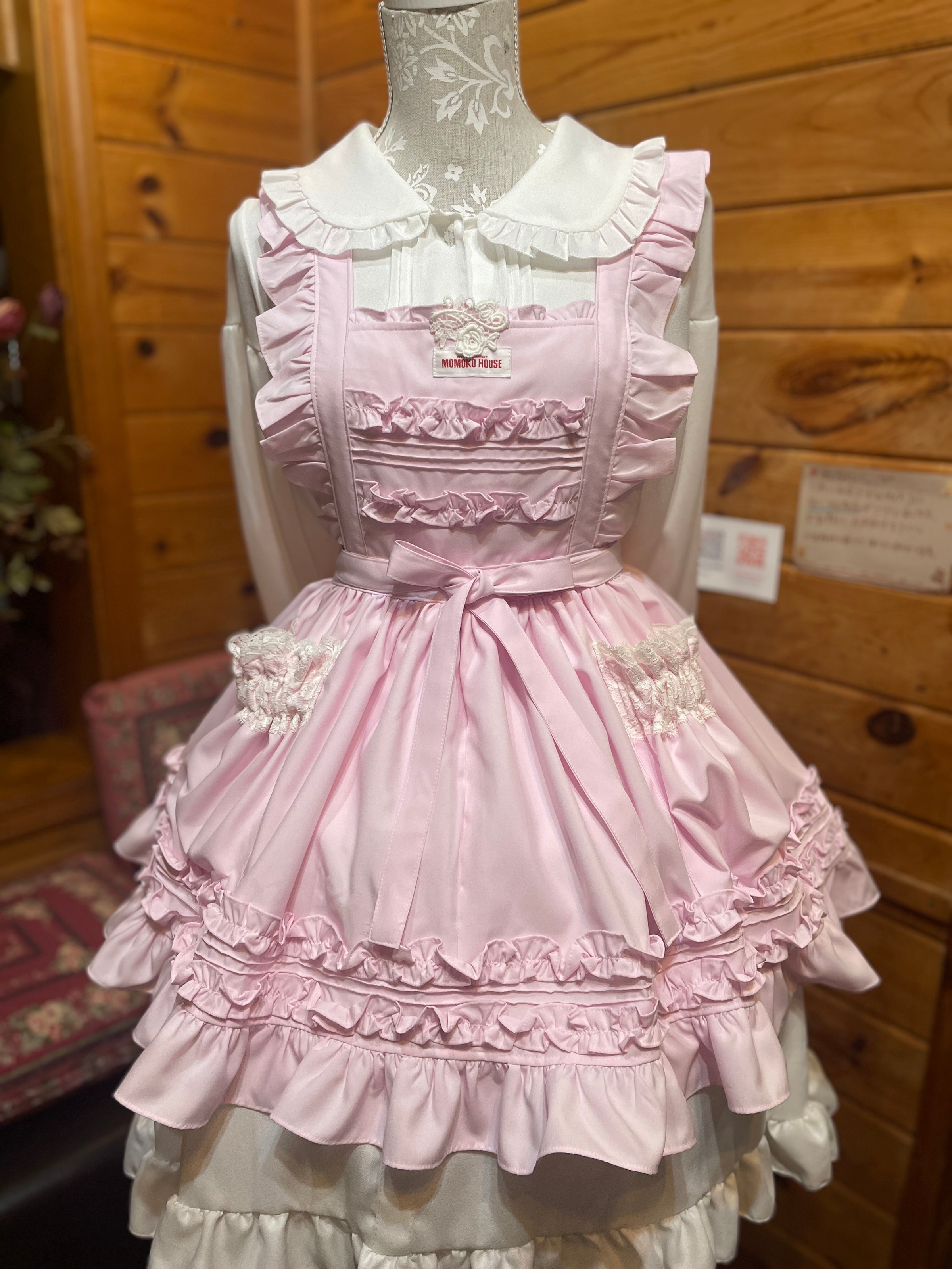 モモコハウス momokohouse ハートエプロン ミニ モモコハウスハートフリルエプロンミニピンク