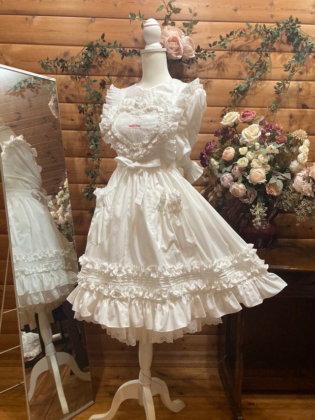 ハートエプロン　黒×オフ白 エプロン | モモコハウス