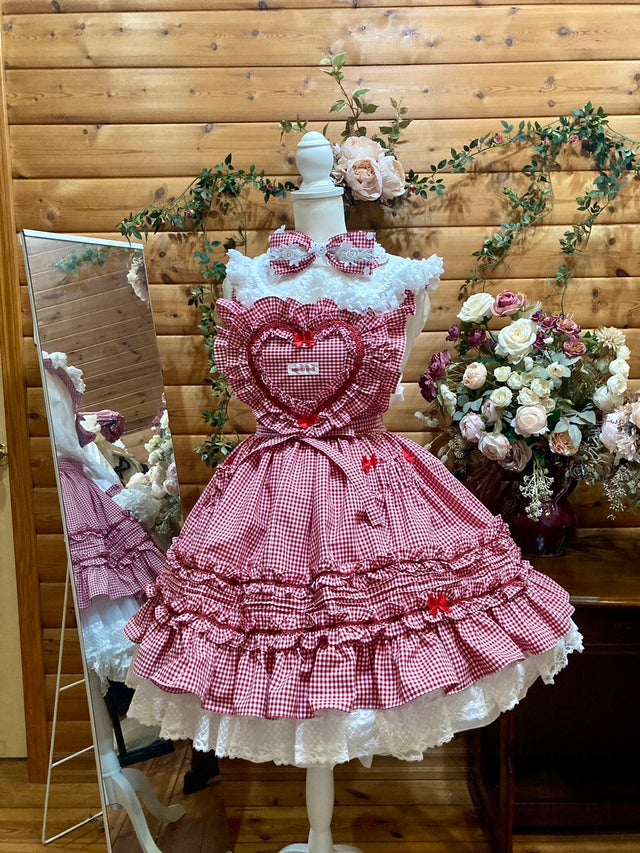 最終値下 新品未使用 モモコハウス ギンガムチェック フリルエプロン フルセット 最終値下 新品未使用 モモコハウス ギンガムチェック フリル