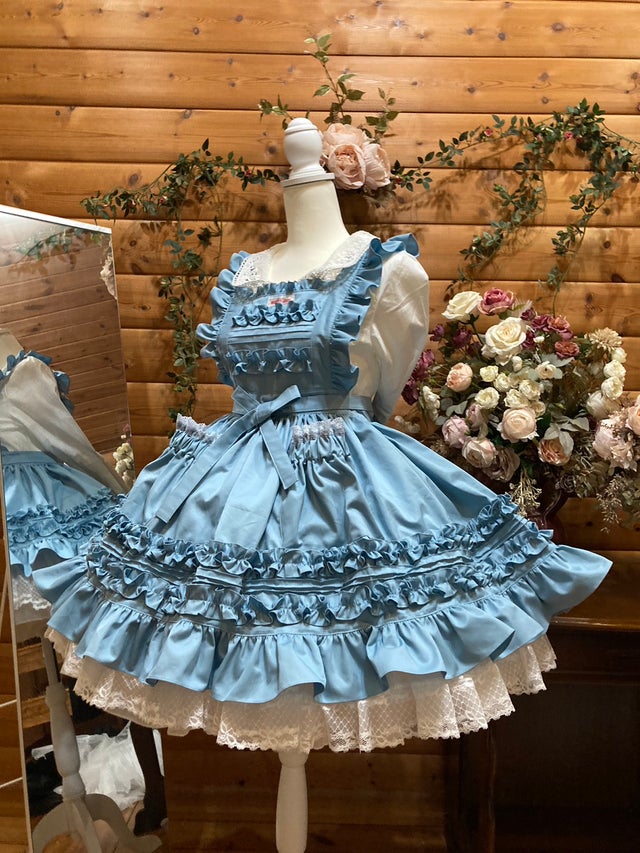 モモコハウス 水色 定番フリルエプロン ミニ丈 すべての商品 | モモコハウス