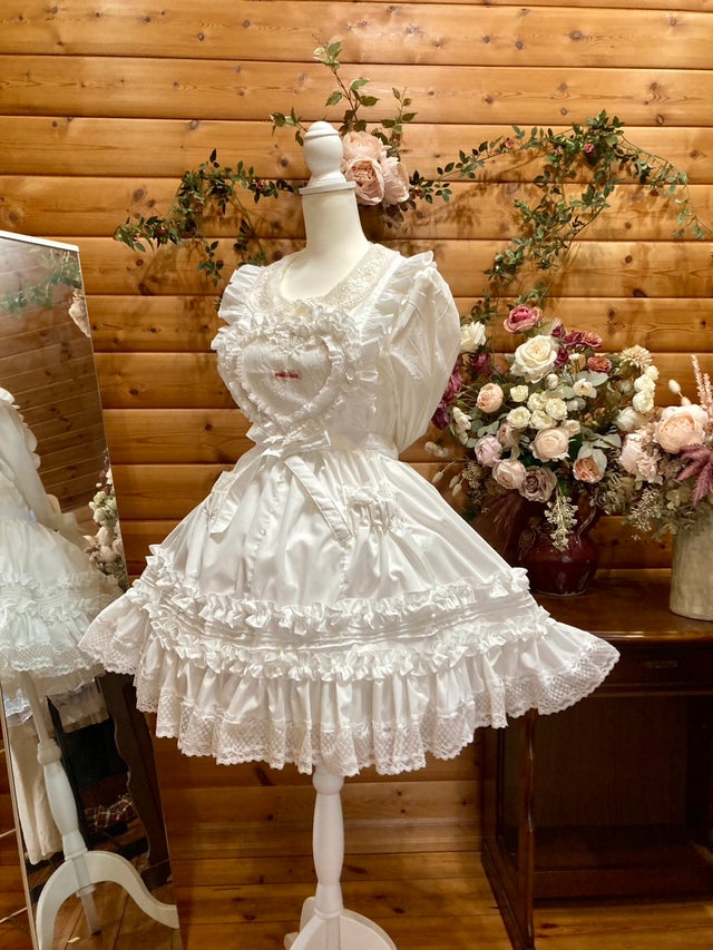 モモコハウス 白縦ストライプ フリルエプロン エプロン | モモコハウス