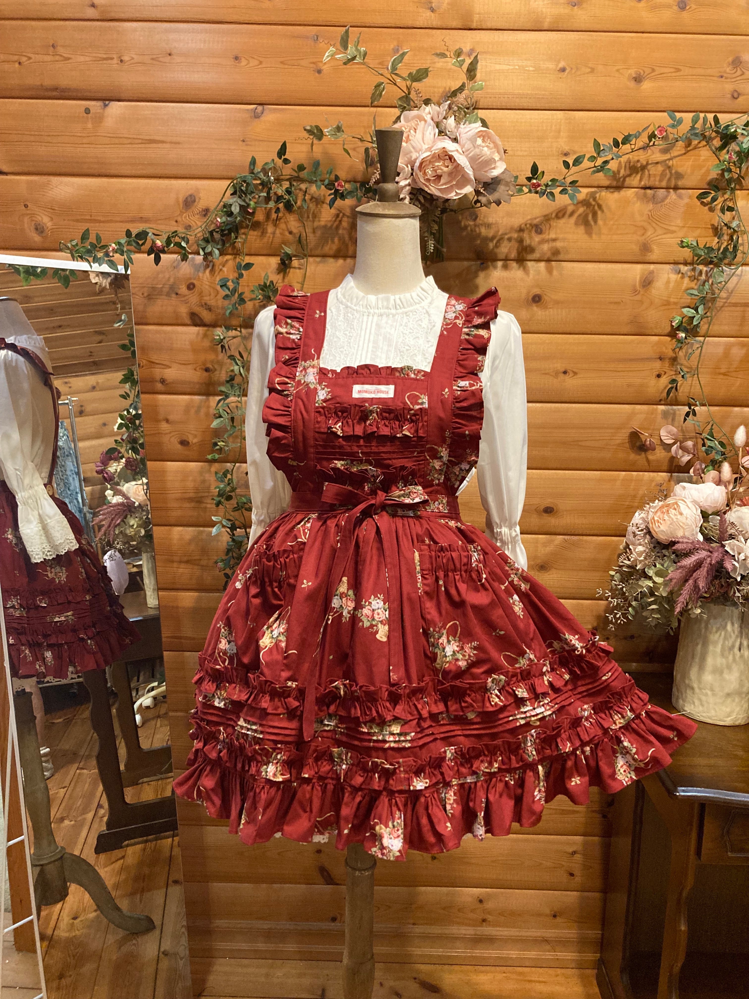 モモコハウス ピンクW幅 ハートフリルエプロン ミニ